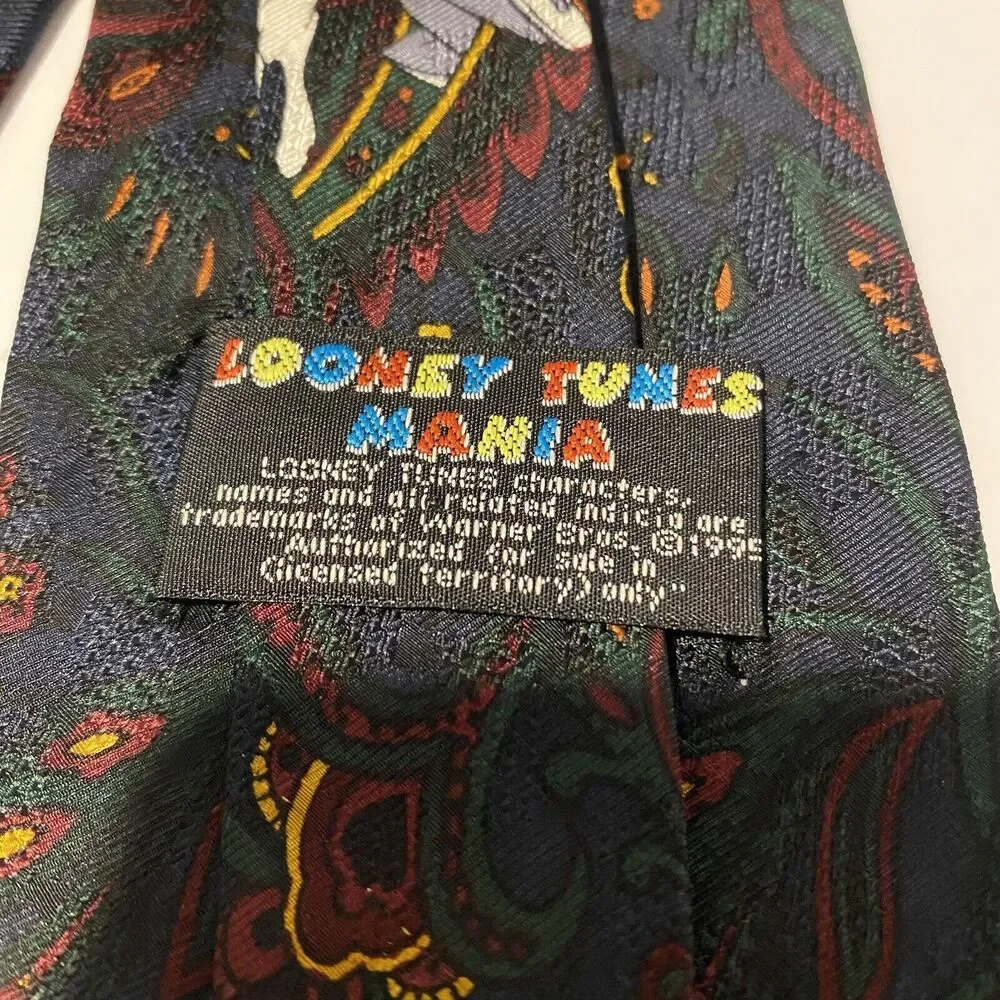 Vintage Looney Tunes Silk Tie Warner Bro Taz Daffy Bugz Sylvester‎ 90s Business